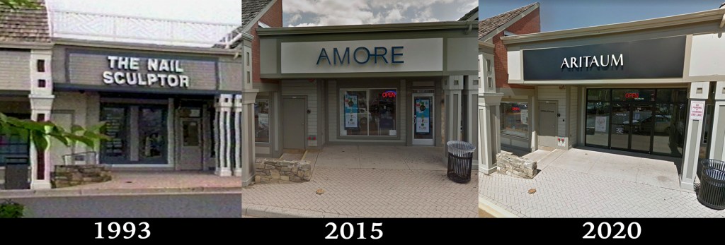 The Nail Sculptor over the years in the Centreville Crossing Shopping Center in Centreville, VA (Eng Photo/Offbeat NOVA)